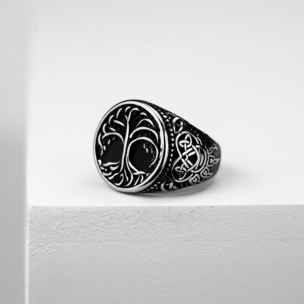 Vintage Nordic Stainless Steel Men's Ring Viking Tree of Life Celtic Knot