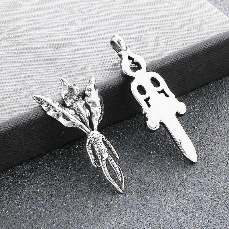Poseidon Three-Pronged Dry Pendant, Retro Magic Mandela Grass Sword Titanium Steel Men's Pendant Necklace