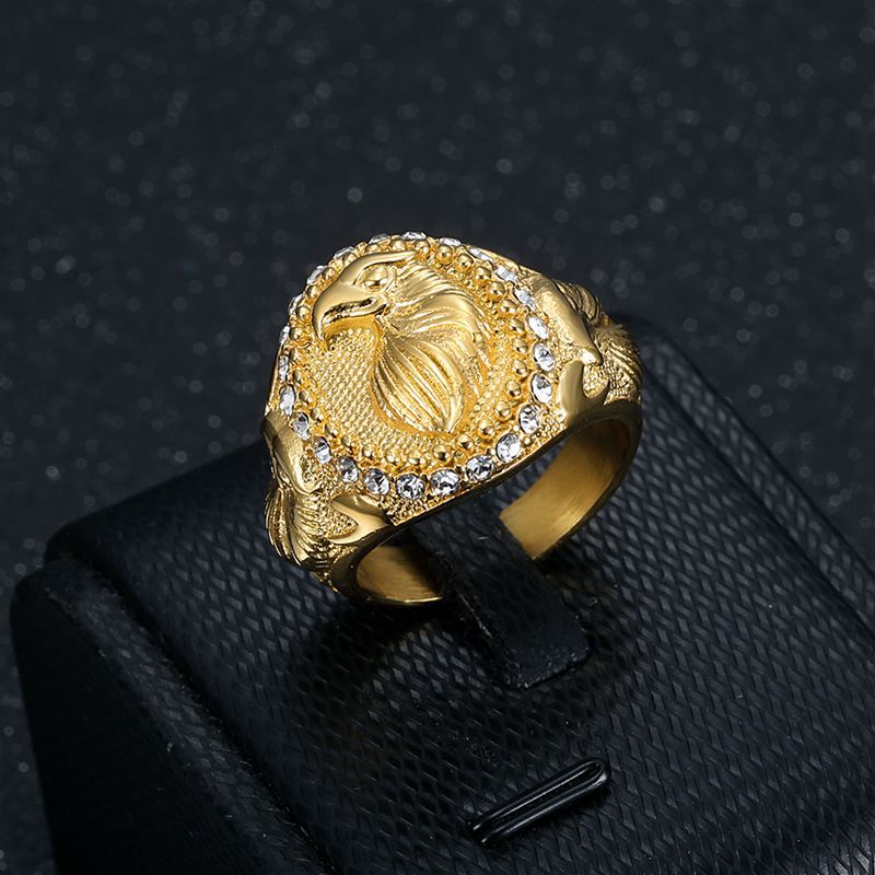 Hip Hop Ring For Men Eagle Two Tone Titanium Steel Rhinestone Gold Plated Planderful Everyday Genie