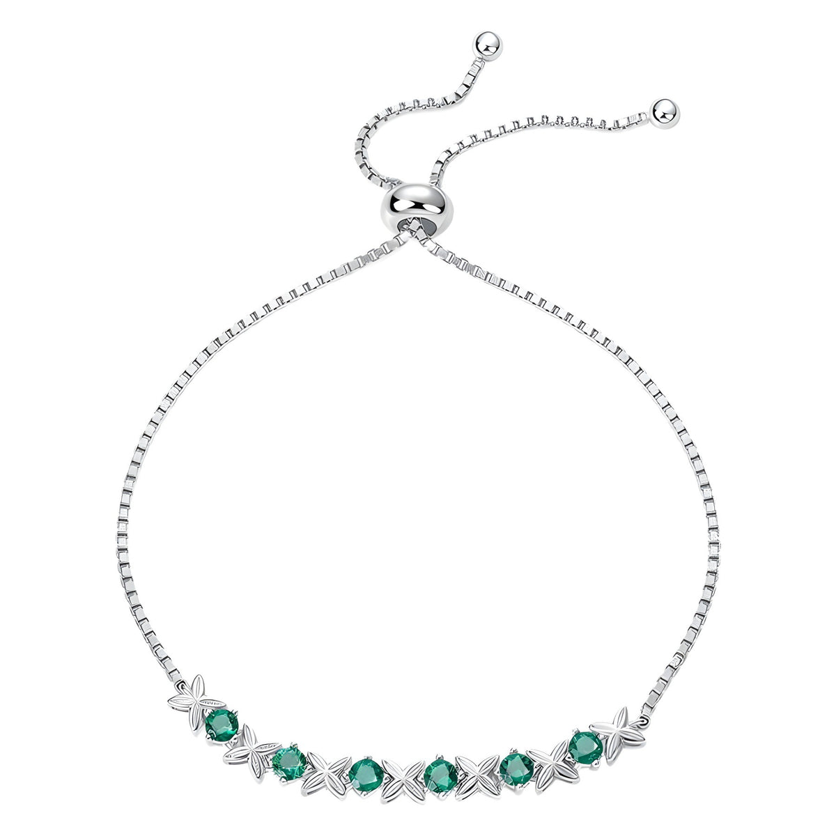 S925 Sterling Silver Lab-Grown Emerald Oval Bracelet