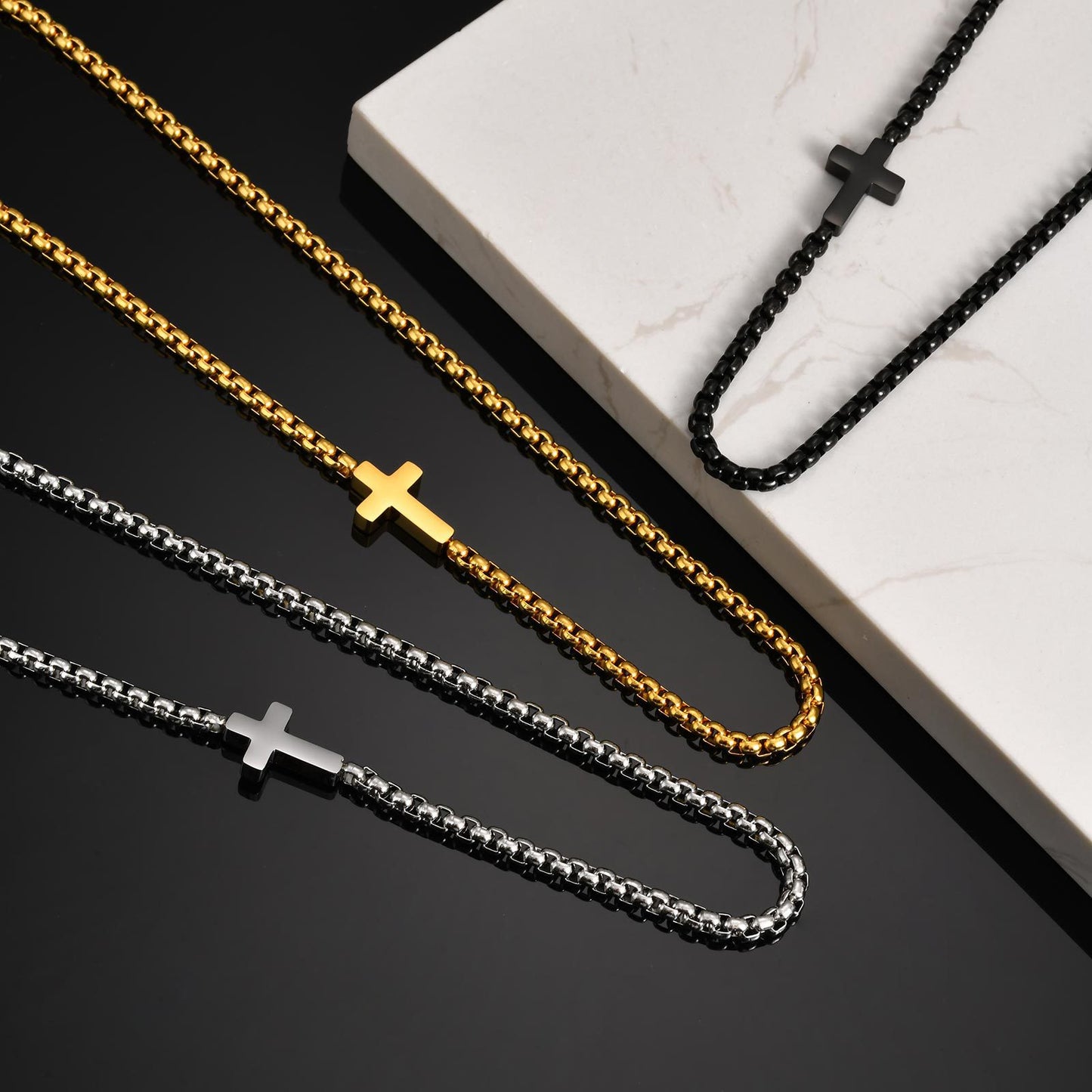 Planderful Mens Cross Necklace Stainless Steel Square Chain