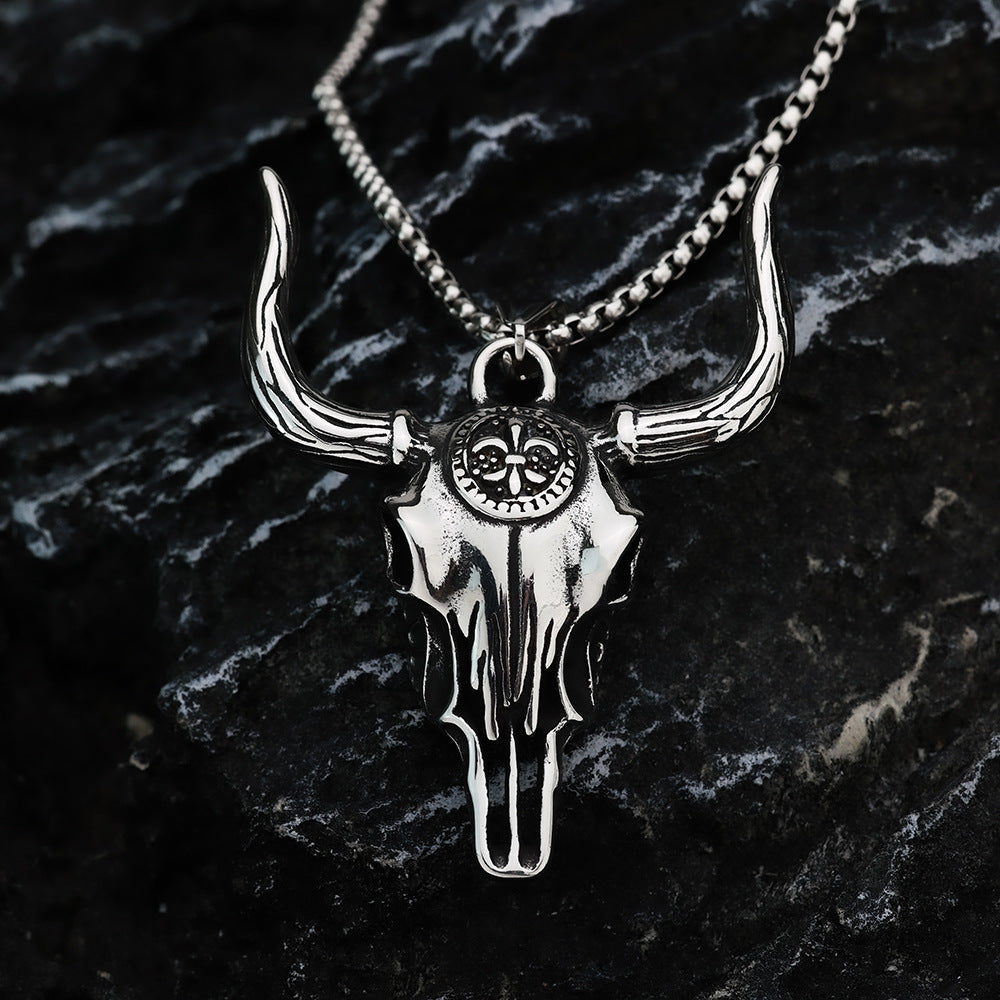 Retro Stainless Steel Men's Pendant Large Bull Head Necklace