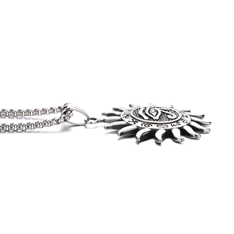 Steel Necklace - Vintage Viking Sun Eye Of Horus Design For Men Everyday Wear Gift