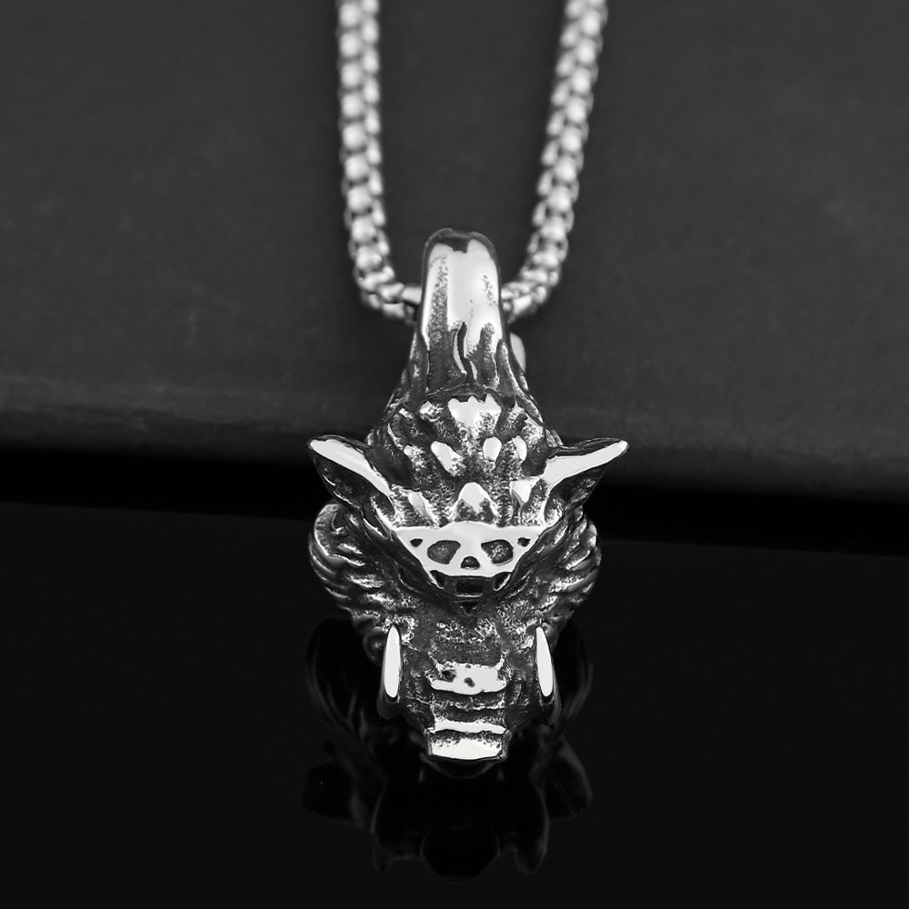 European And American Fashion Jewelry Men's Titanium Steel Necklace With Wild Boar Pendant