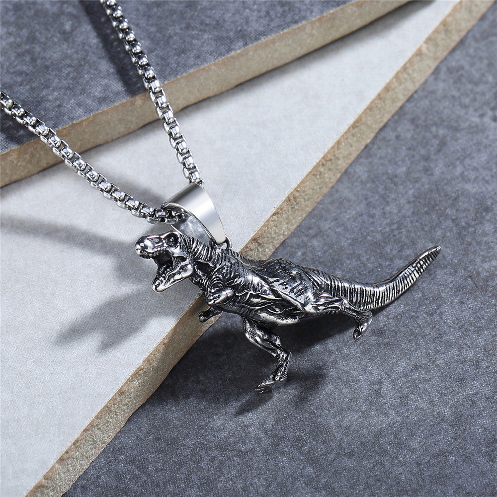 Personalized Tyrannosaurus Rex Pendant Steel Unisex Bold Retro Dino Gift Planderful