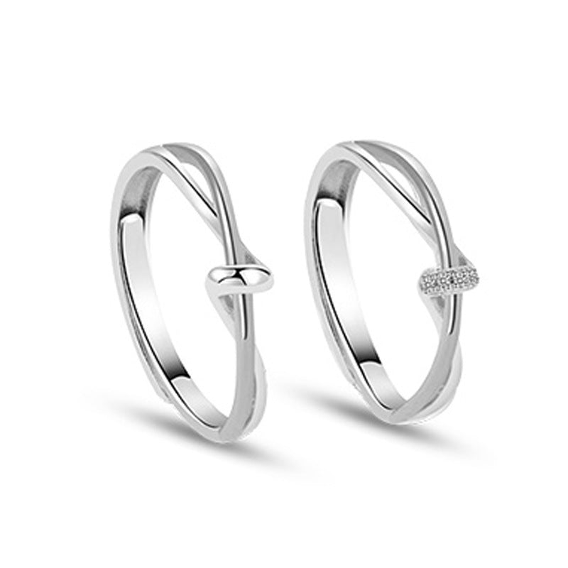925 Sterling Silver Twin Knot Couple Ring For Women Adjustable Light Luxury Christmas Gift Planderful