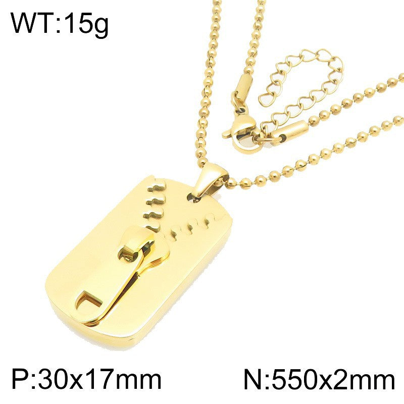 Simple Design Three-Dimensional Zipper, Military Brand Titanium Steel Necklace, Men's And Women'S Couples'