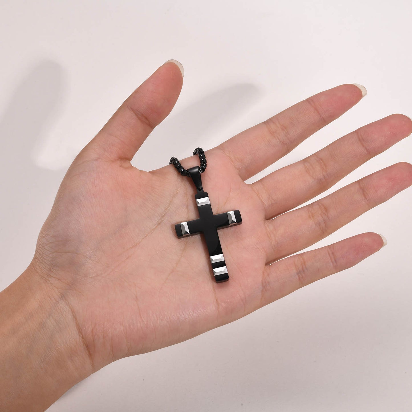 Men's Necklace Stainless Steel Cross Electric Black Jewelry