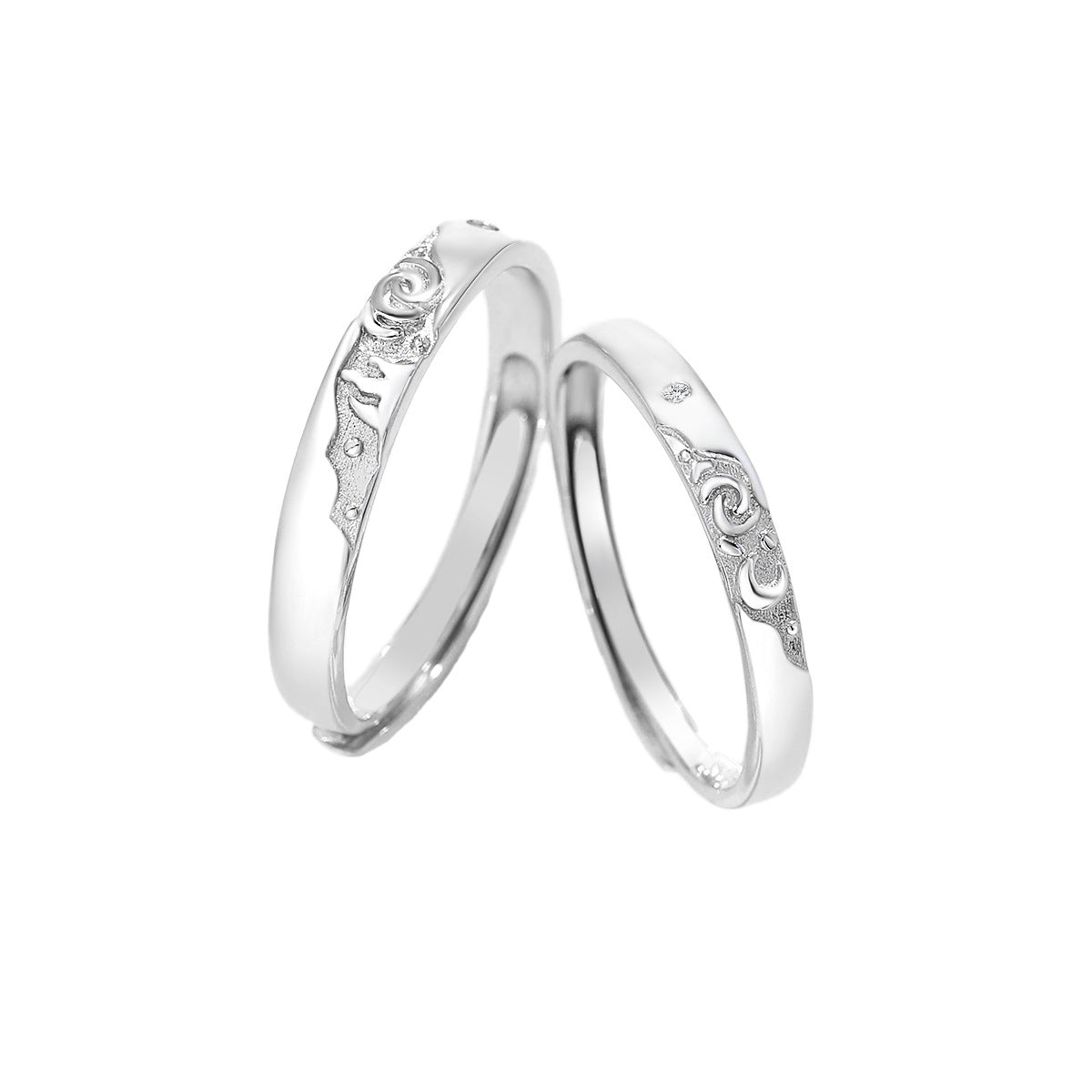 Planderful Jewelry Sterling Silver Couple Ring Mountains And Rivers Moonlit Reflection For Him And Her