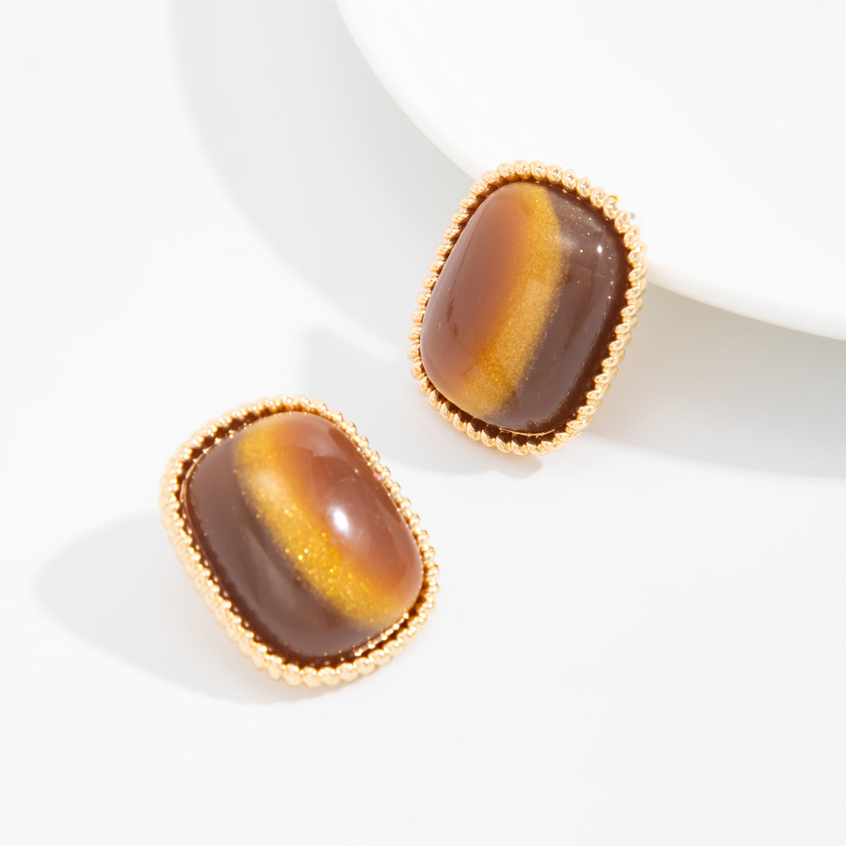 Planderful Vienna Verve Tiger's Eye Square Stud Earrings For Women Elegant Geometric Retro Jewelry