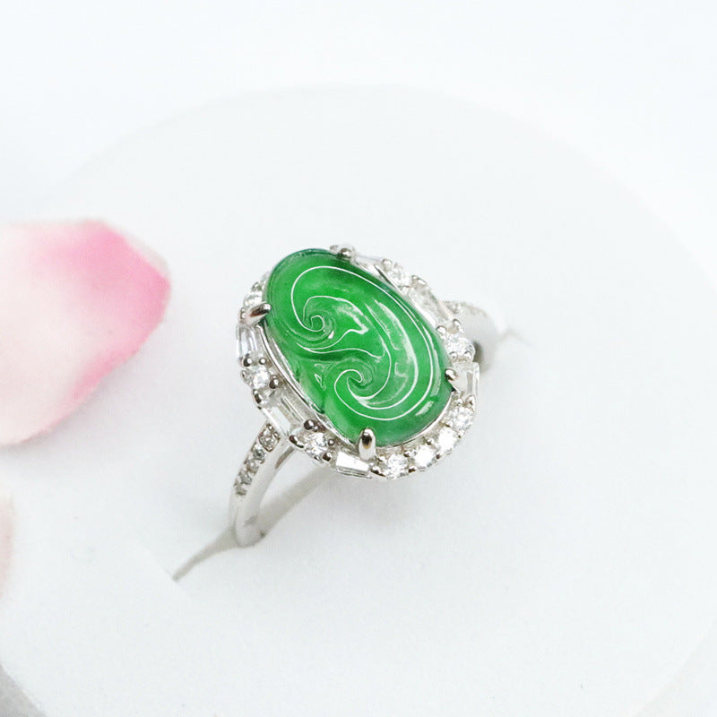 Emperor Green Jadeite Sterling Silver Fortune's Favor Ring
