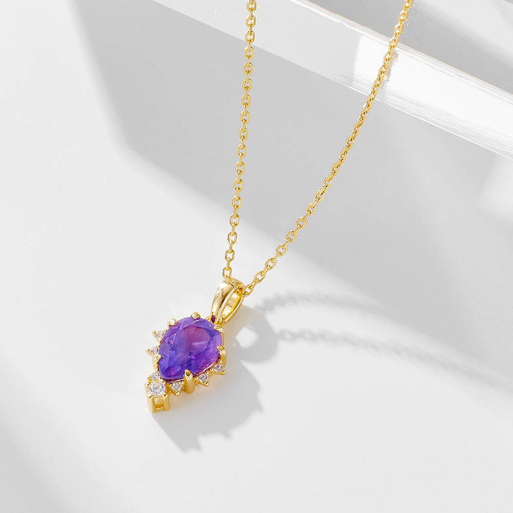 S925 Sterling Silver Natural Amethyst Pendant Necklace Japanese Necklace