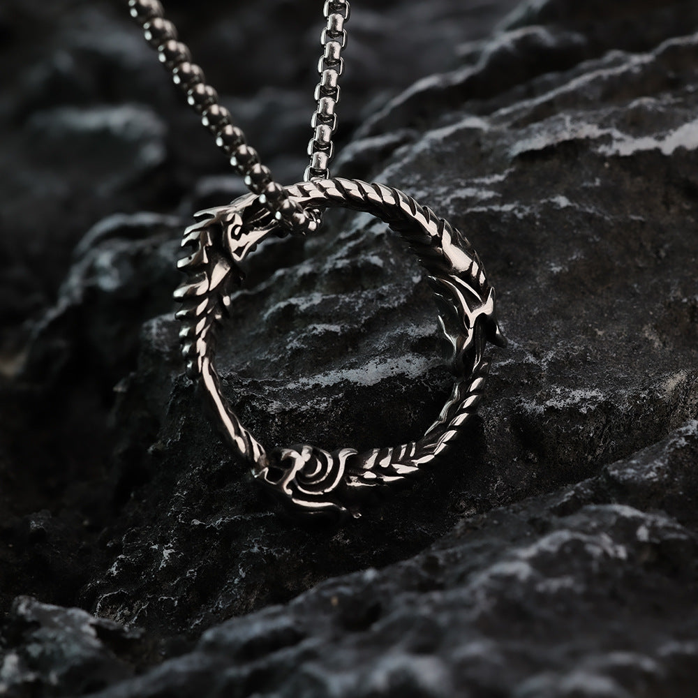 Dragon Pendant For Men In Stainless Titanium Steel Rugged Viking Punk Necklace By Planderful Norse Legacy