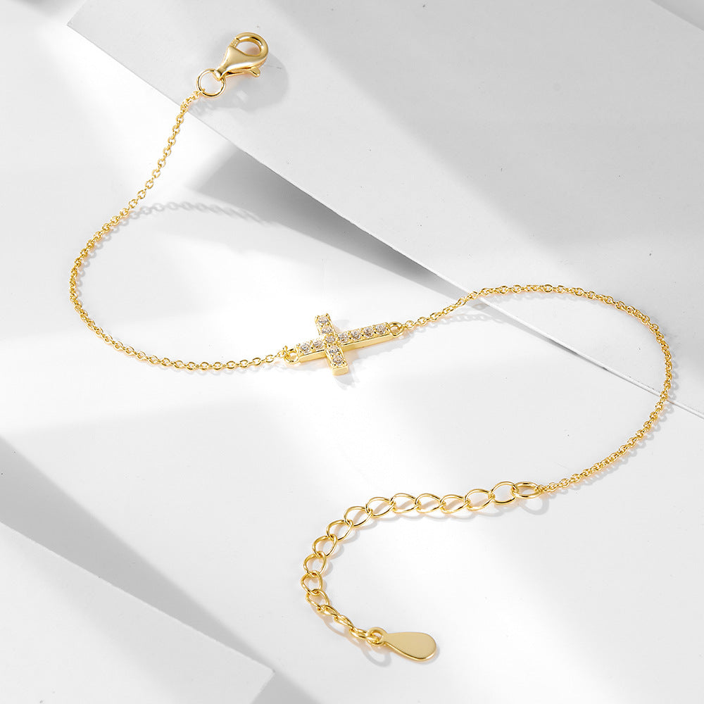 925 Sterling Silver Zircon Cross Bracelet, And Design Sense