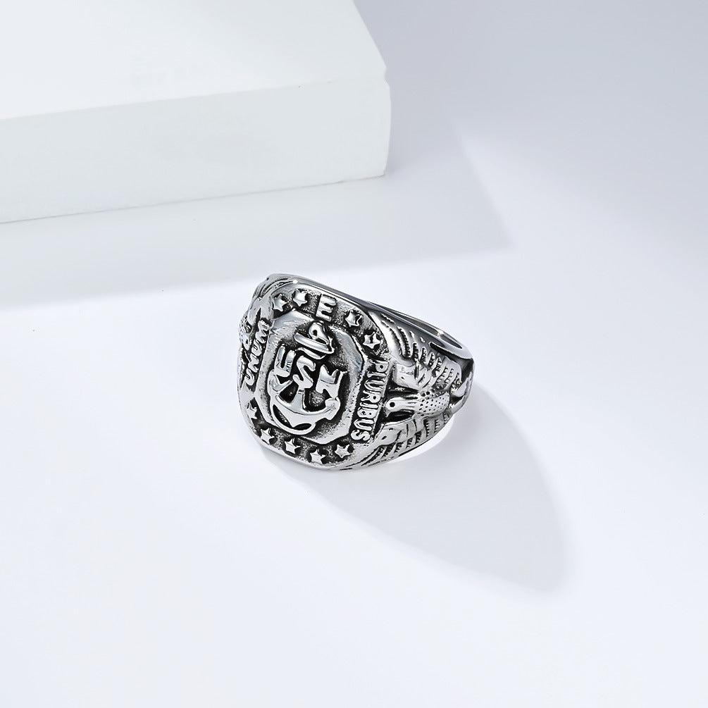 Planderful Navy Anchor Bald Eagle Stainless Steel Ring For Men Unisex Durable Iconic Jewelry