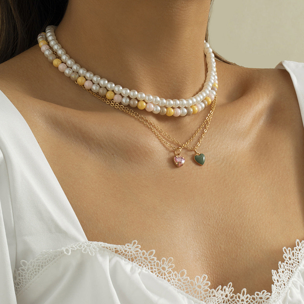 Planderful Imitation Pearl Necklace Multi Layer Vintage Court Style Heart Zircon Women Elegant Statement Vienna Verve