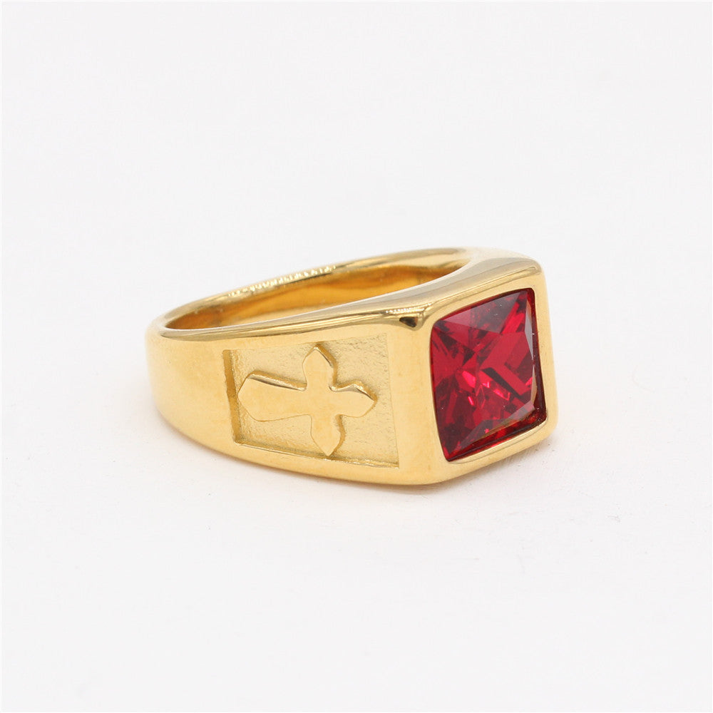 Planderful Everyday Genie Zircon Titanium Steel Ring Unisex Cross Design Bold Statement