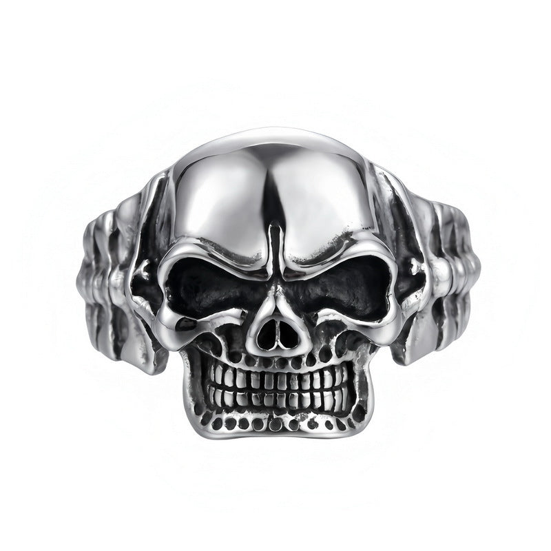 Punk Casting Three-Dimensional Skull Joint Titanium Steel Opening Bracelet Men's Dark