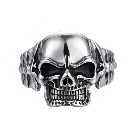 Punk Casting Three-Dimensional Skull Joint Titanium Steel Opening Bracelet Men's Dark