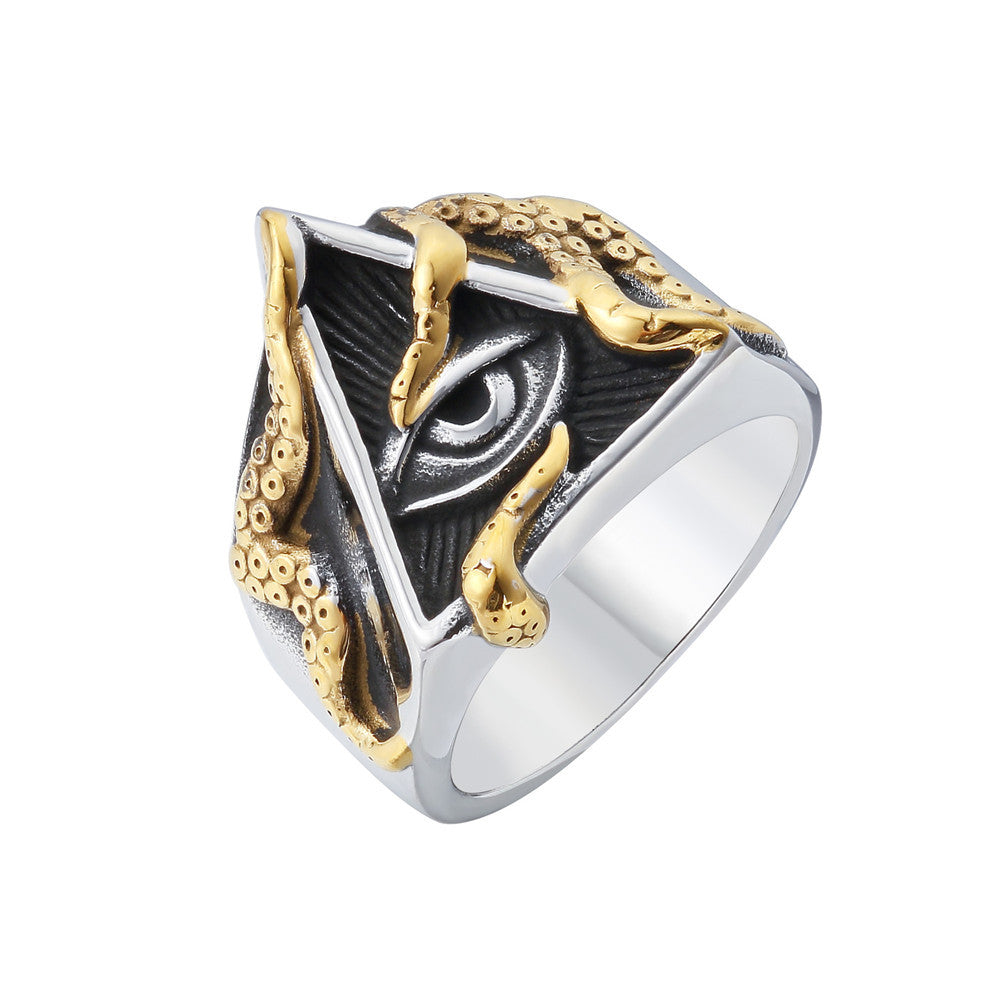 Planderful Titanium Steel Ring Unisex Protection Symbol Eye Of Freemason Statement For Men And Women