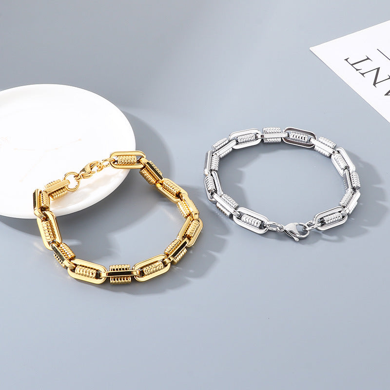 Design Metal Chain Bracelet – Mechanical Wind Rock Vacuum Plating Titanium Steel Men's