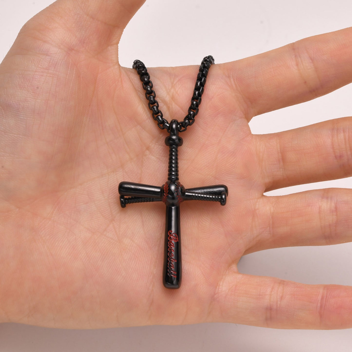 Stainless Steel Baseball Cross Pendant Necklace for Men