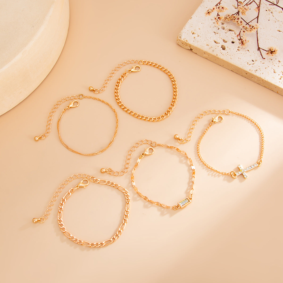 Style Set Stacked Cross Bracelet Micro-Inlaid Zircon Western Retro Chain Multi-Layer