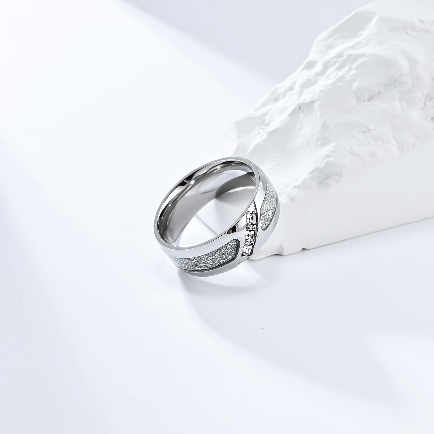 Cross-Border Jewelry Supply Square Zircon Titanium Steel Ring