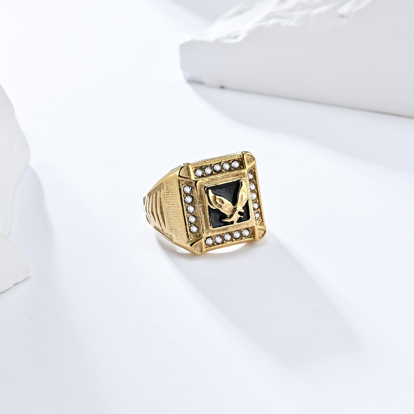 Planderful Titanium Steel Ring For Men Zircon Eagle Design Retro Hip Hop Style Durable