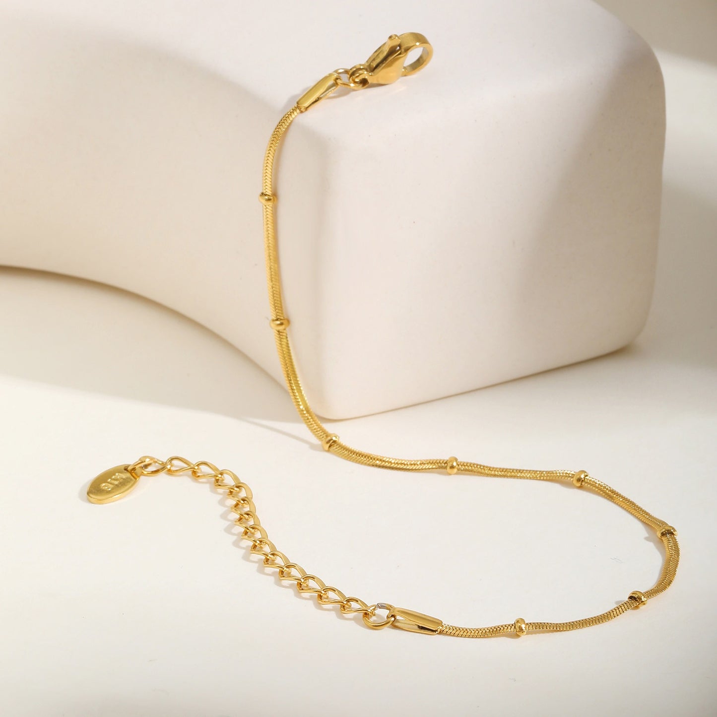 Gold Necklace – Stainless Steel Flat Snake Chain – Bead Bracelet
