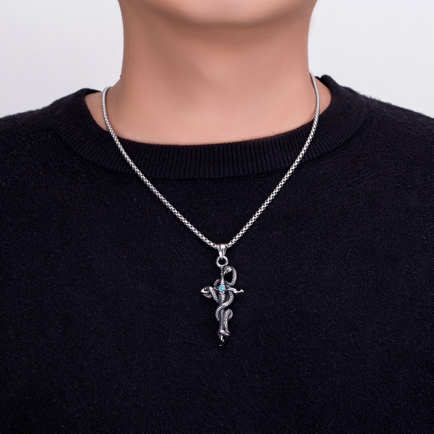 Titanium Steel Necklace – Statement Hip Hop Cross Snake