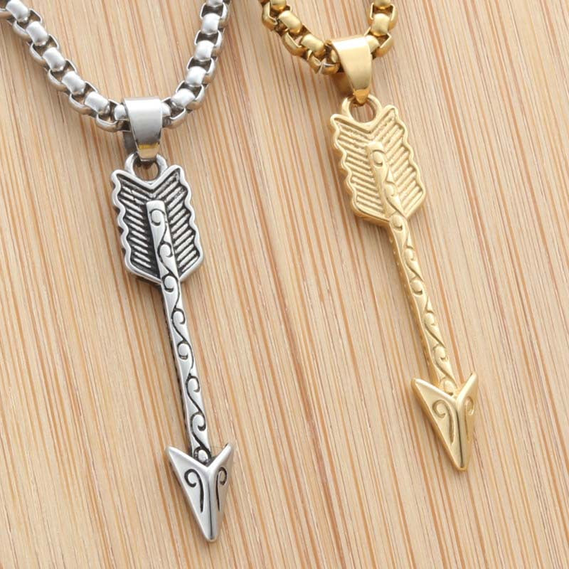 Punk Style Titanium Steel Feather Arrow Pendant Necklace for Men - Retro Trendy Design