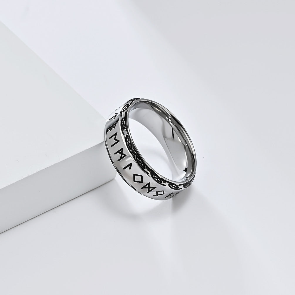 Nordic Retro Viking Text Titanium Steel Ring for Men