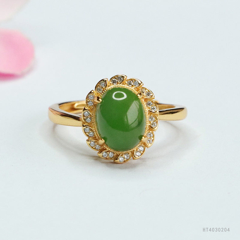 925 Sterling Silver Hetian Jasper Leaf Ring