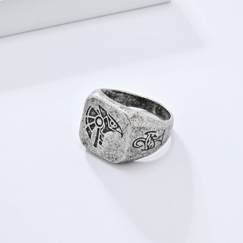Planderful Horus Sky God Ring For Men Titanium Steel Egyptian Pharaoh Jewelry With Iconic Bold Design