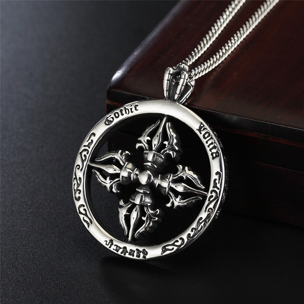 Planderful Durable Titanium Steel Pendant Unisex Vajra Cross Design For Protection Statement Jewelry
