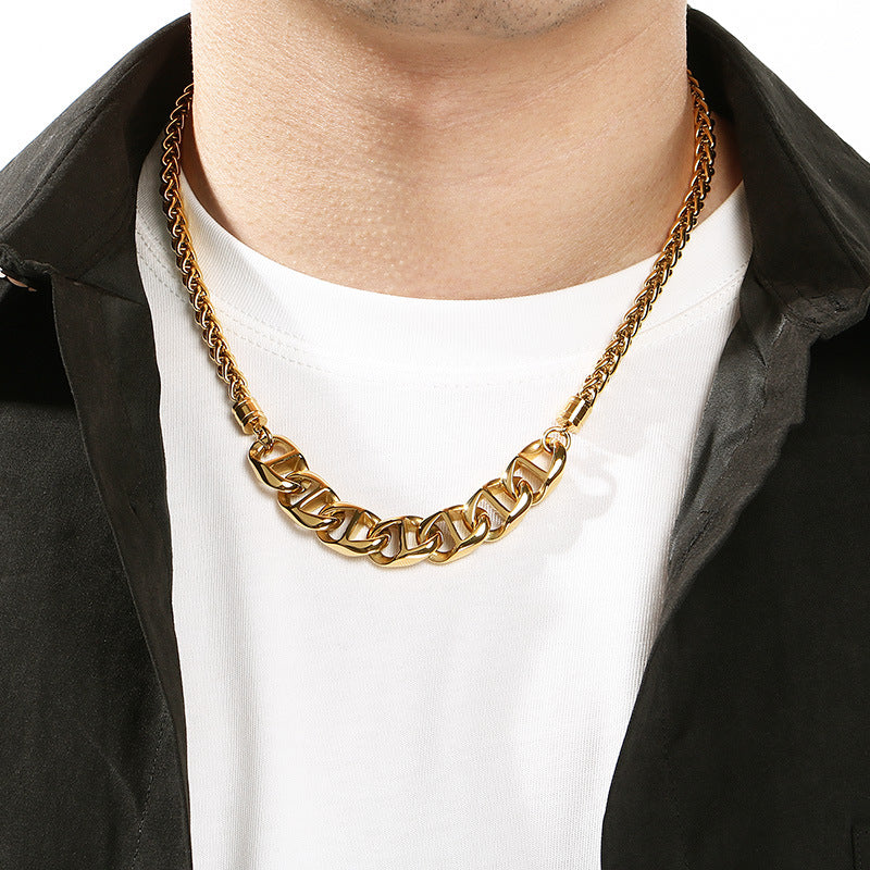 Collarbone Chain, Hip Hop Pig Nose Chain, Vacuum Electroplated Flower Basket Chain, Stainless Necklace