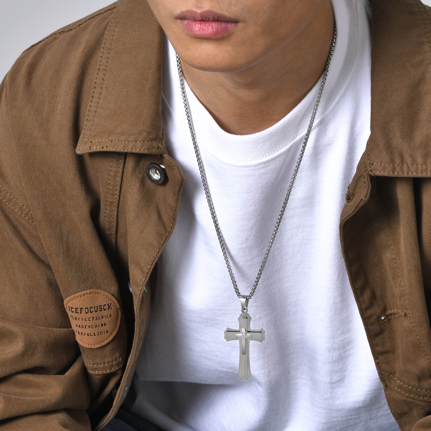 Jewelry European And American Accessories Stainless Steel Three Layer Cross Pendant Necklace For Men