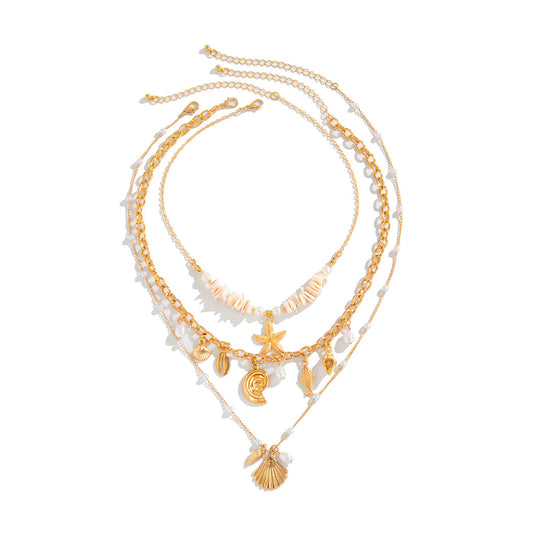 Planderful Vienna Verve Necklace – Elegant Multi-Layer Shell and Starfish Design