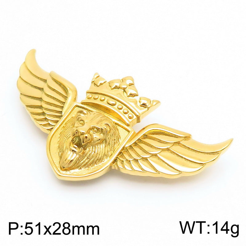 Retro Metal Lion Head Emblem Pendant with Punk Angel Wings for Men