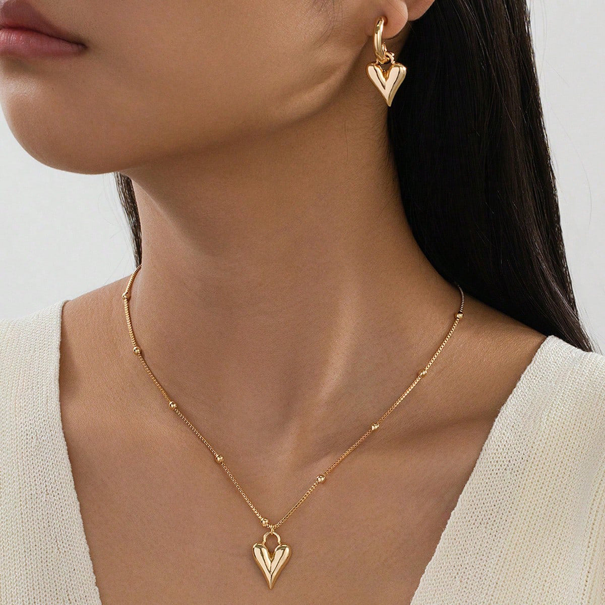 Glossy Metal Love Pendant Jewelry Set for Women by Planderful