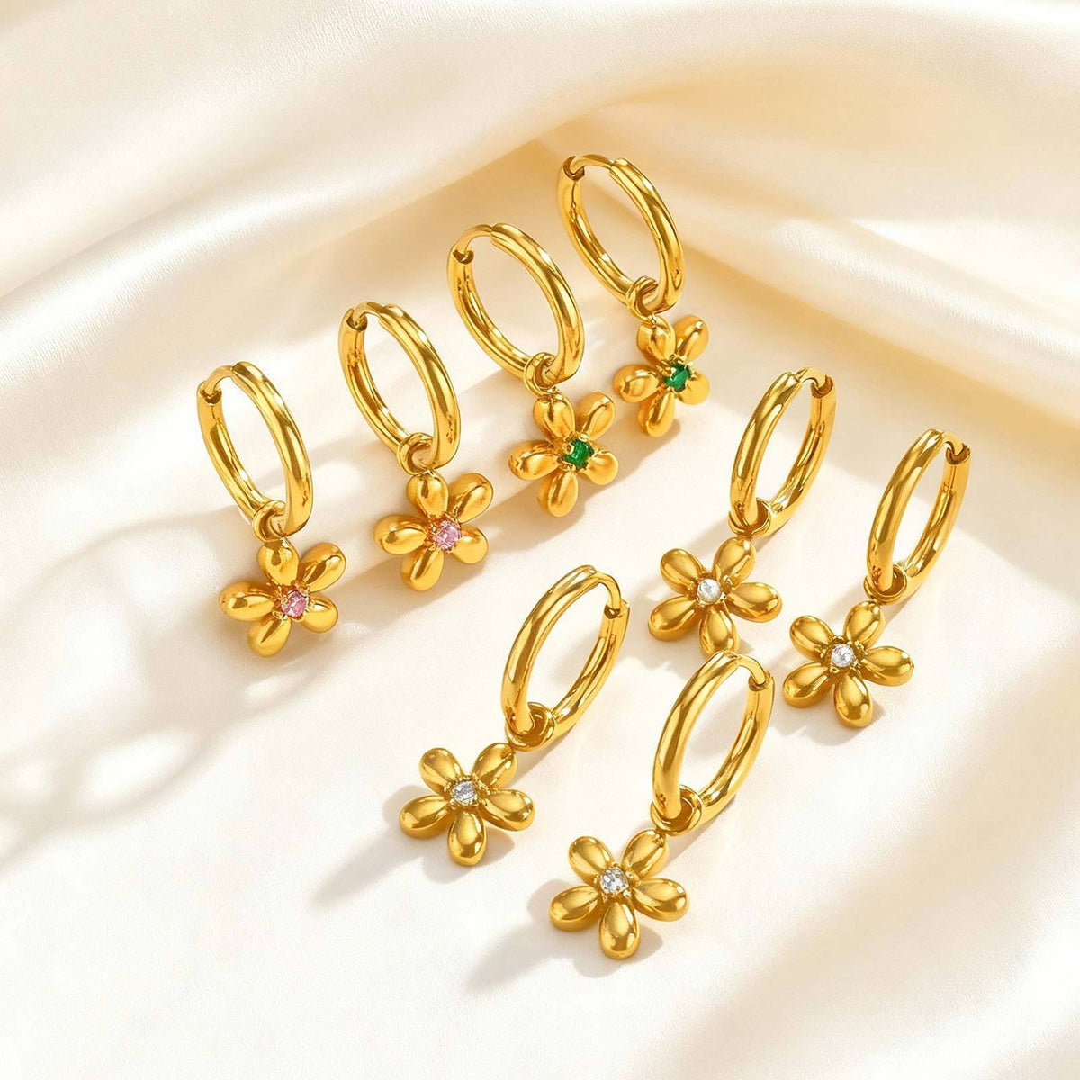 Stainless Steel Zircon Floral Earrings