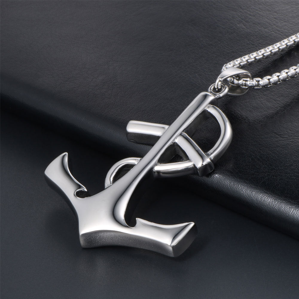 Personalized Titanium Steel Men's Pendant Necklace with Music Note and Caribbean Anchor Design