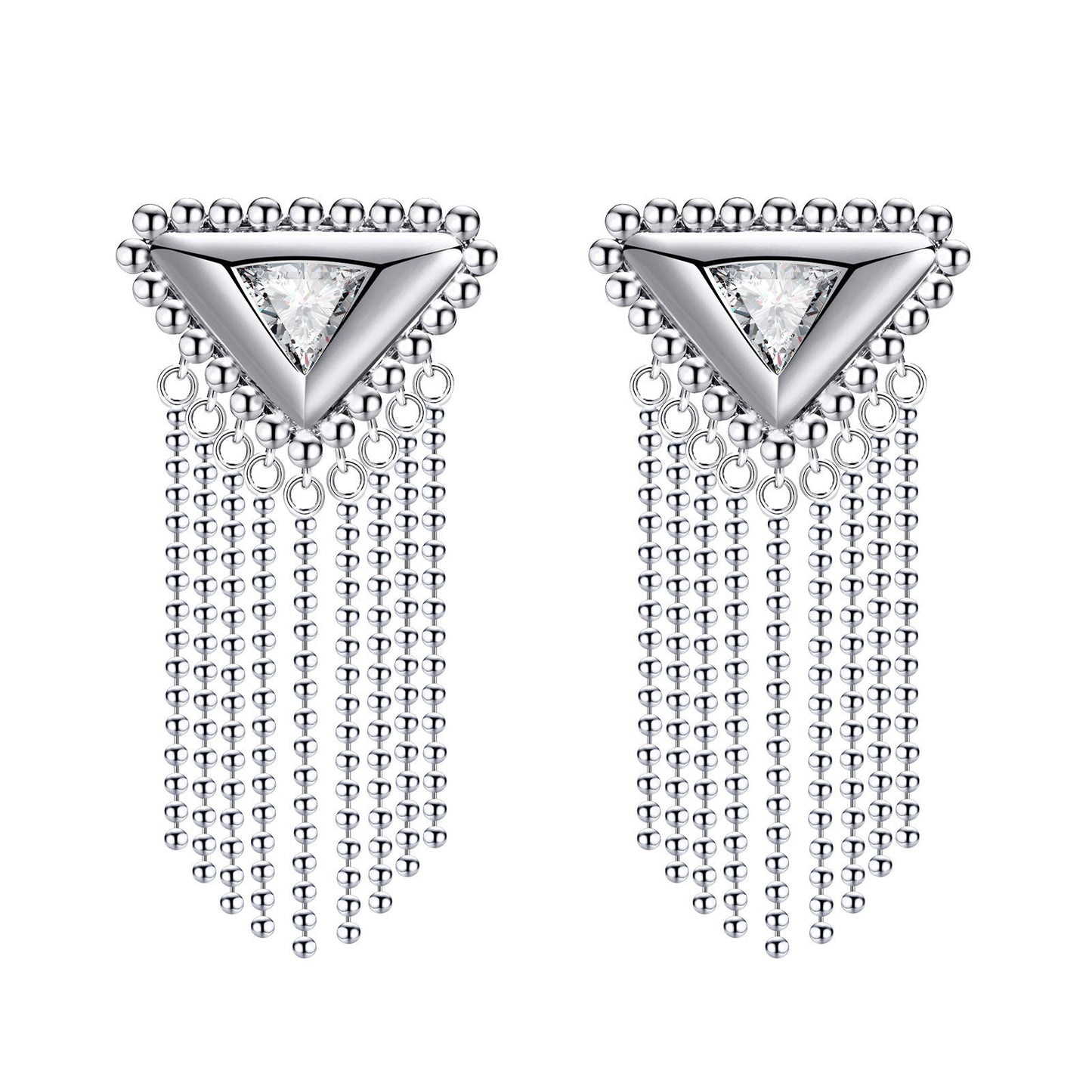 Triangular Tassel Silver Earrings Metallic Copper Women's Jewelry