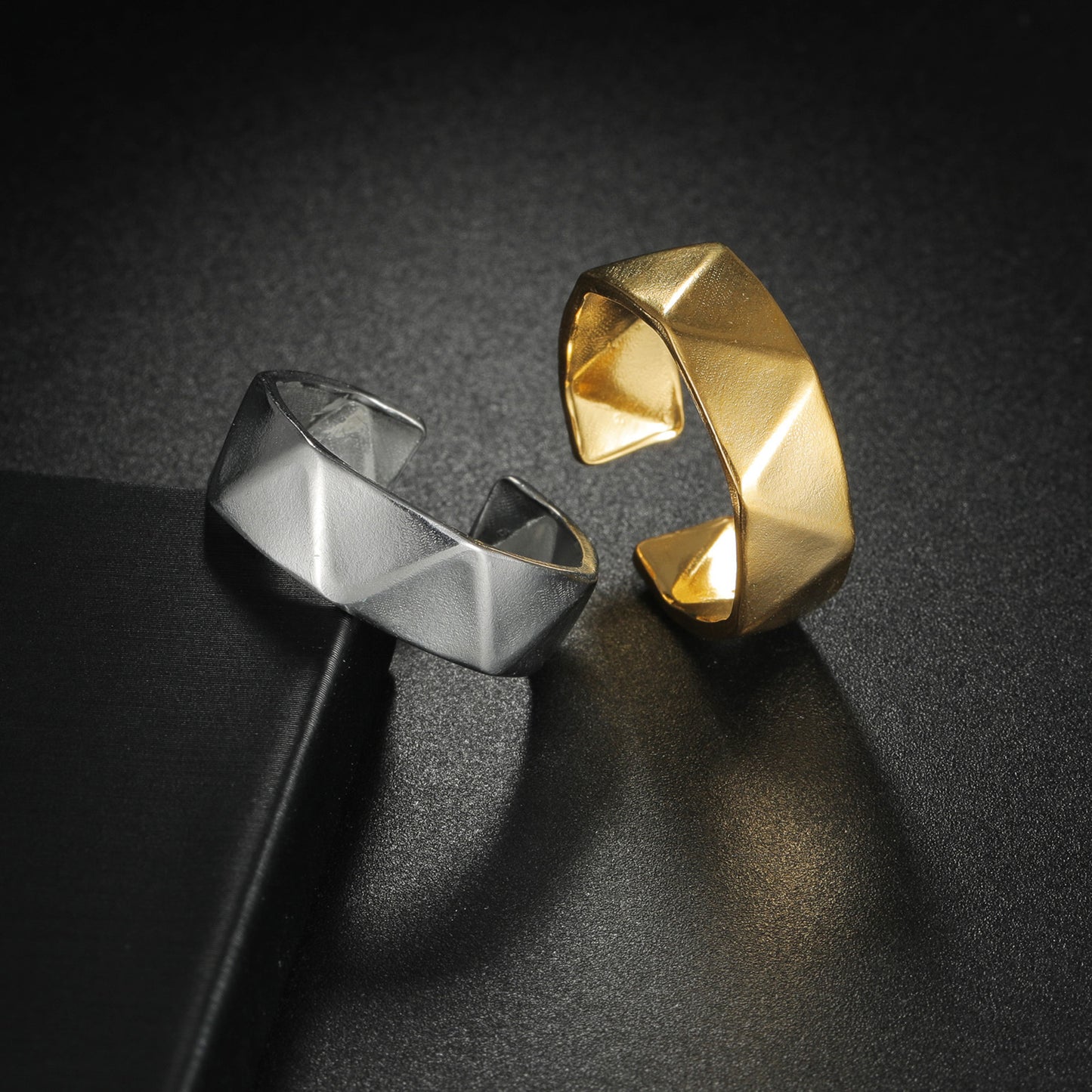 Planderful Everyday Genie Unisex Open Adjustable Stainless Steel Ring Geometric Multifaceted Statement