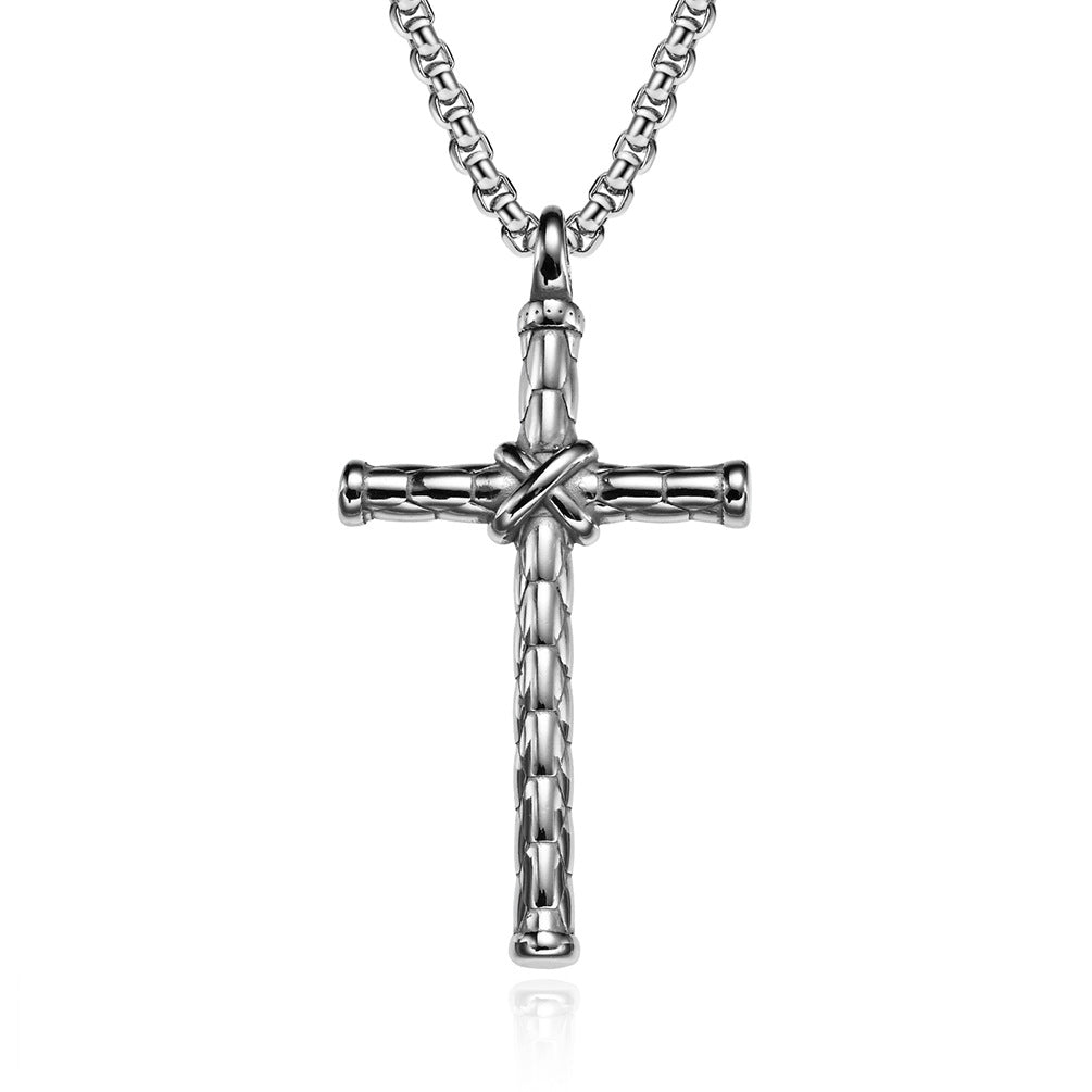 Planderful Men Cross Necklace Rope Knot Titanium Steel Pendant Jewelry Timeless Retro Style For Men