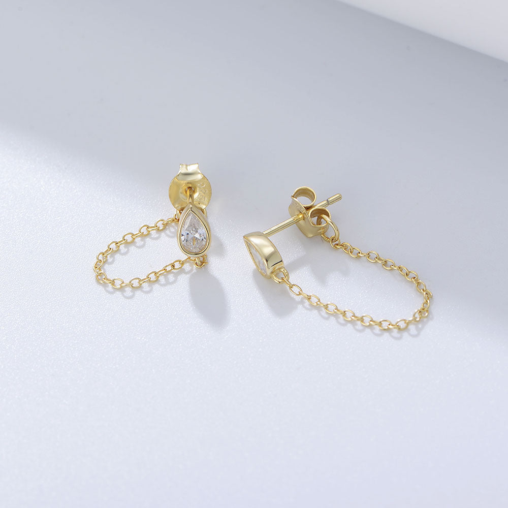 S925 Sterling Silver Drop-Shaped Zircon Earrings Punk Girl Versatile Rear Hanging Versatile Chain