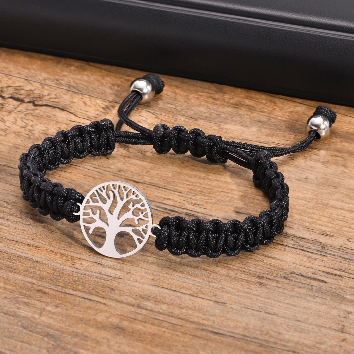 Stainless Steel Tree of Life Nylon Rope Braided Bracelet for Men