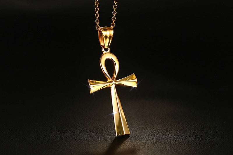 Spot Wholesale 43.6mm Titanium Steel Anka Cross Pendant Gold Necklace for Men