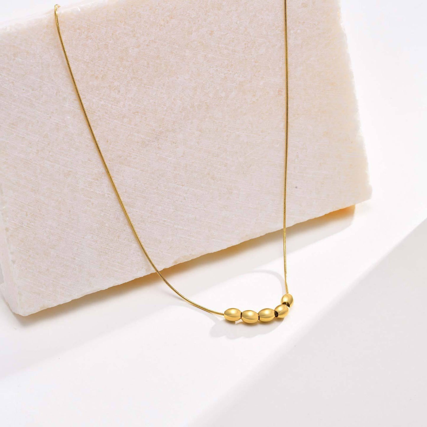 Stainless Steel Ladies Simple Round Snake Chain Necklace Gold
